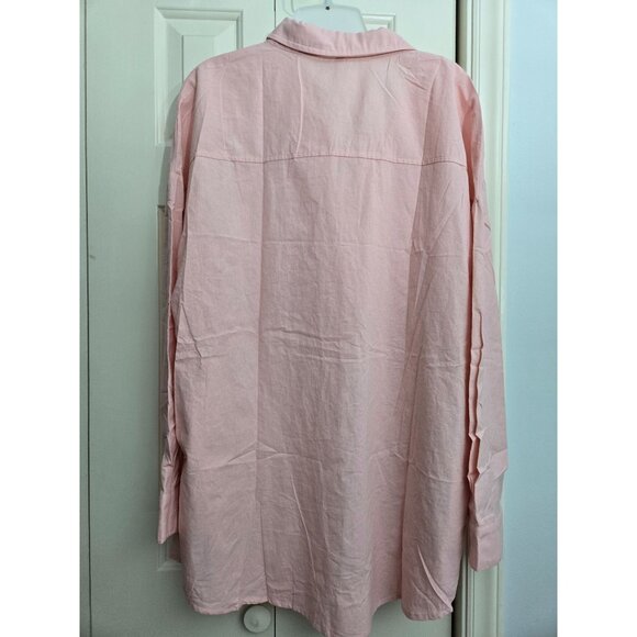 Womens Pink Button-Up Cotton Shirt Dress Lounger Beach cover XL Relaxed Fit - Picture 2 of 7